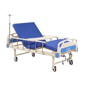 Two-Function Manual Hospital Bed with Collapsible Side Rails, Overhead Table & IV Pole